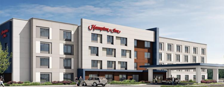 art rendering of new Hampton Inn hotel development coming to Albertville, AL