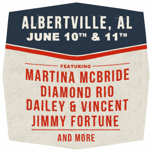 Graphic promoting the American Made Music Festival in Alabama