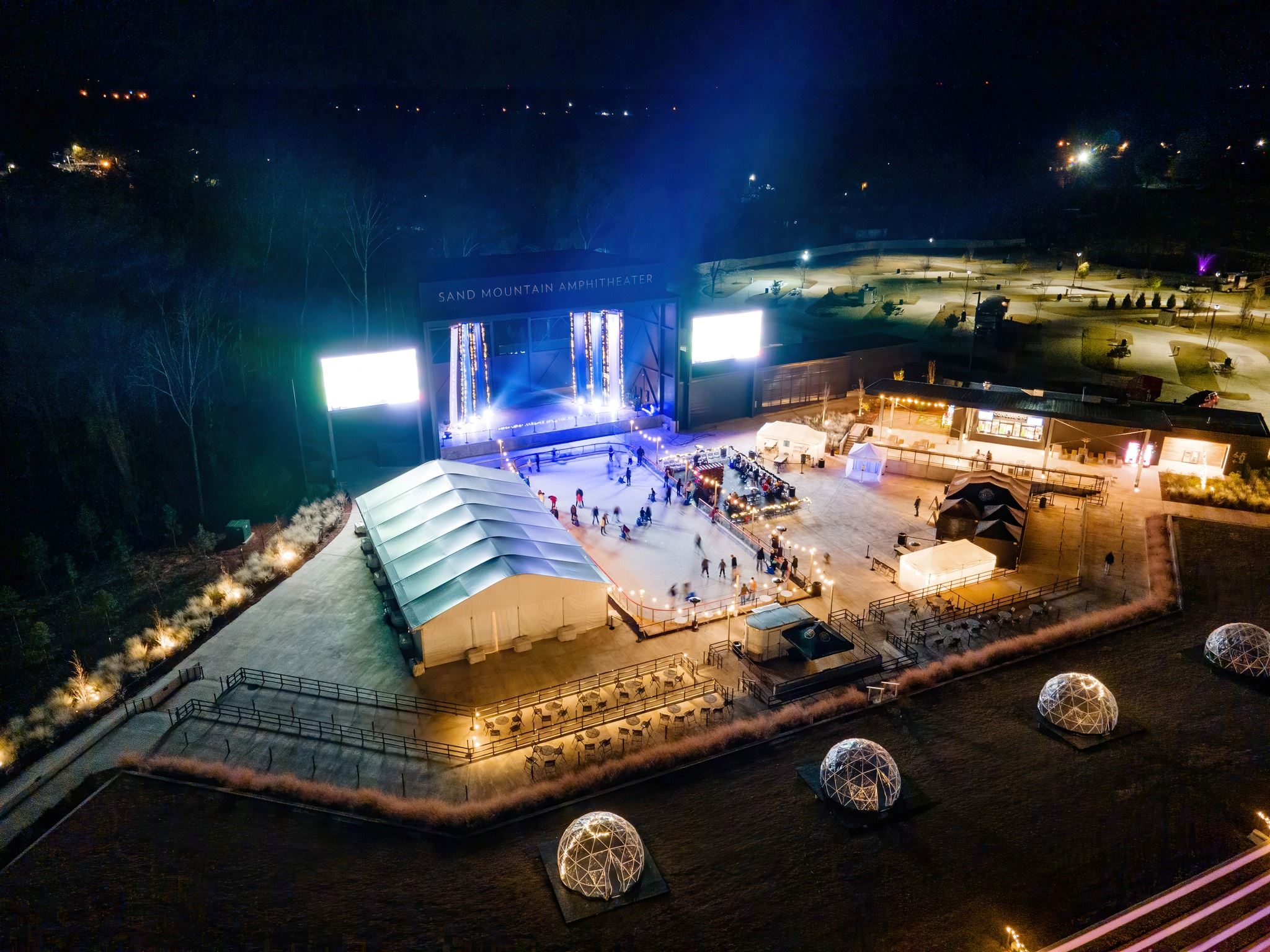 aerial drone image of ice skating rink in Albertville, AL