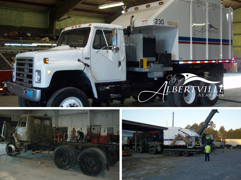 A collage of City public service vehicles undergoing maintenance