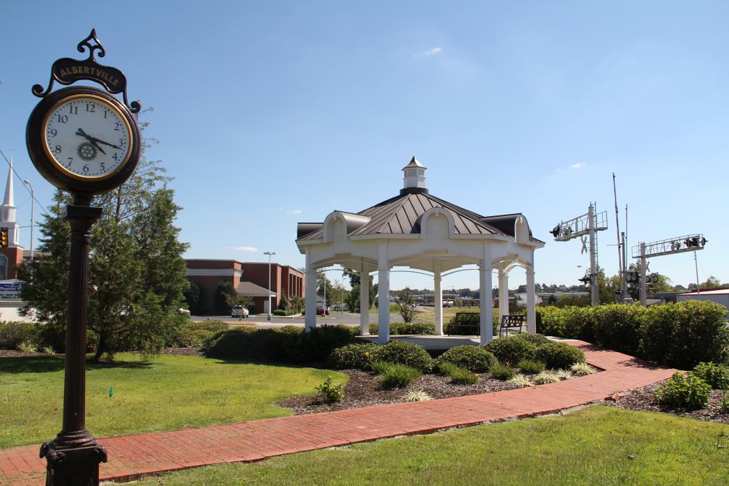 Park with a clock and gazebo