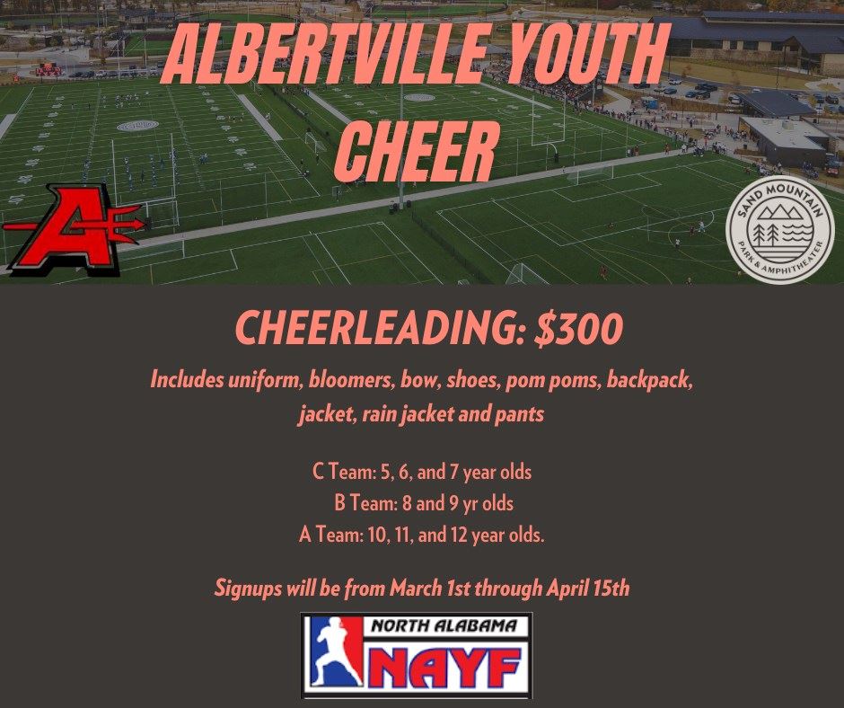 Information graphic for 2023 Albertville Youth Cheerleading